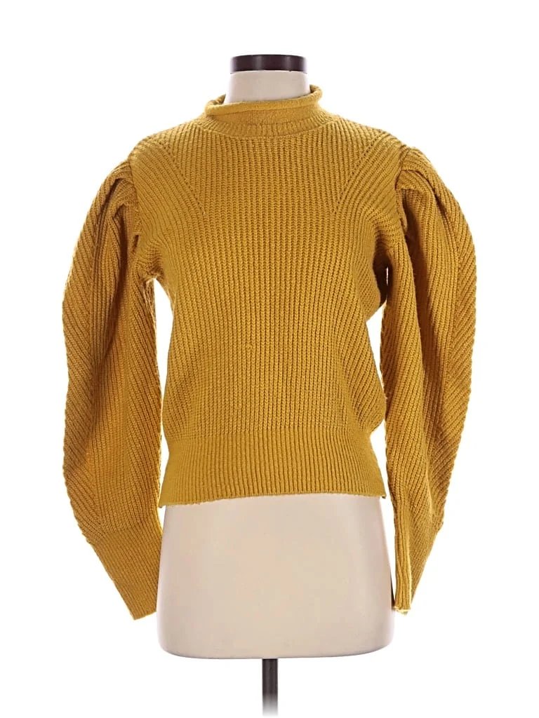 IORANE Turtleneck Sweater: Yellow Tops - Size Small