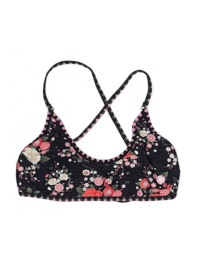 Bydee Swimsuit Top Black Floral Pattern Swimwear - Used - Size X-Large