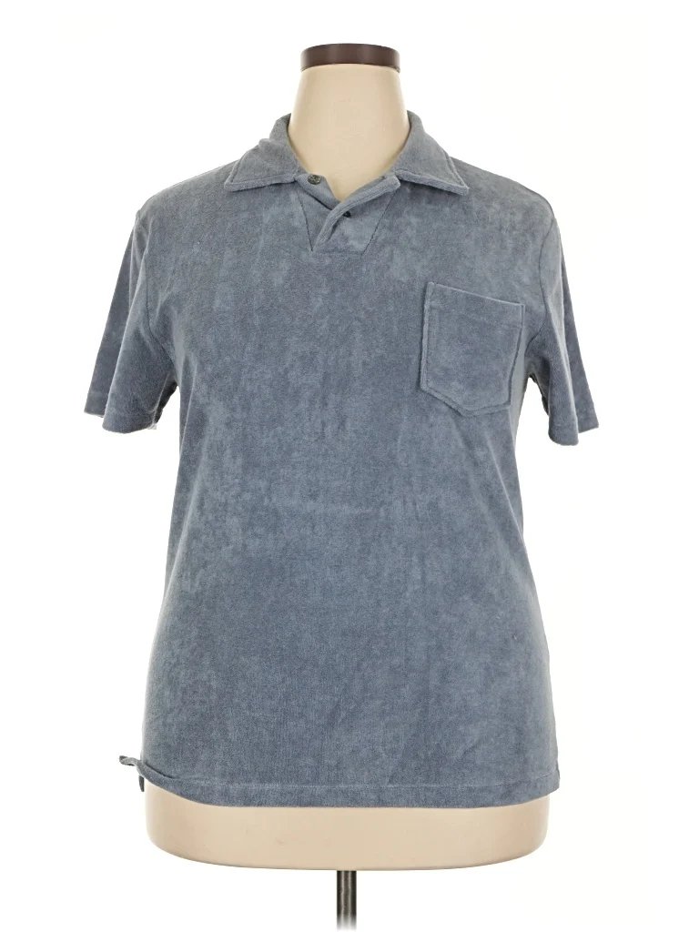Aurelien Short Sleeve Button Down Shirt: Blue Tops - Size 2X-Large