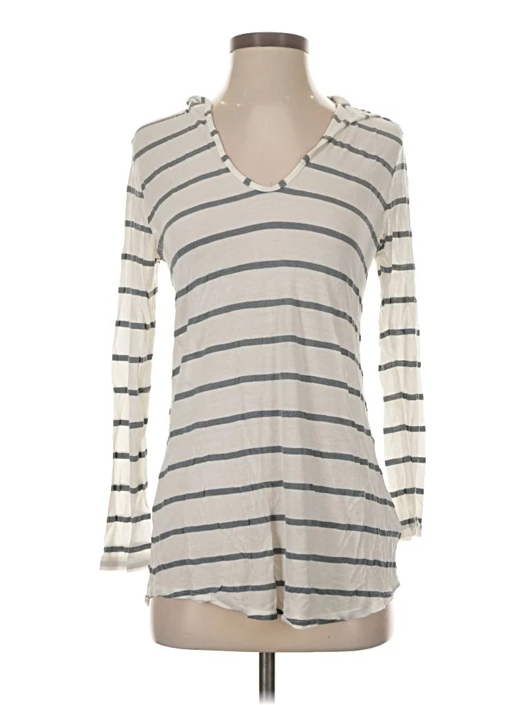 Splendid Long Sleeve Henley Shirt: Ivory Tops - Size Small