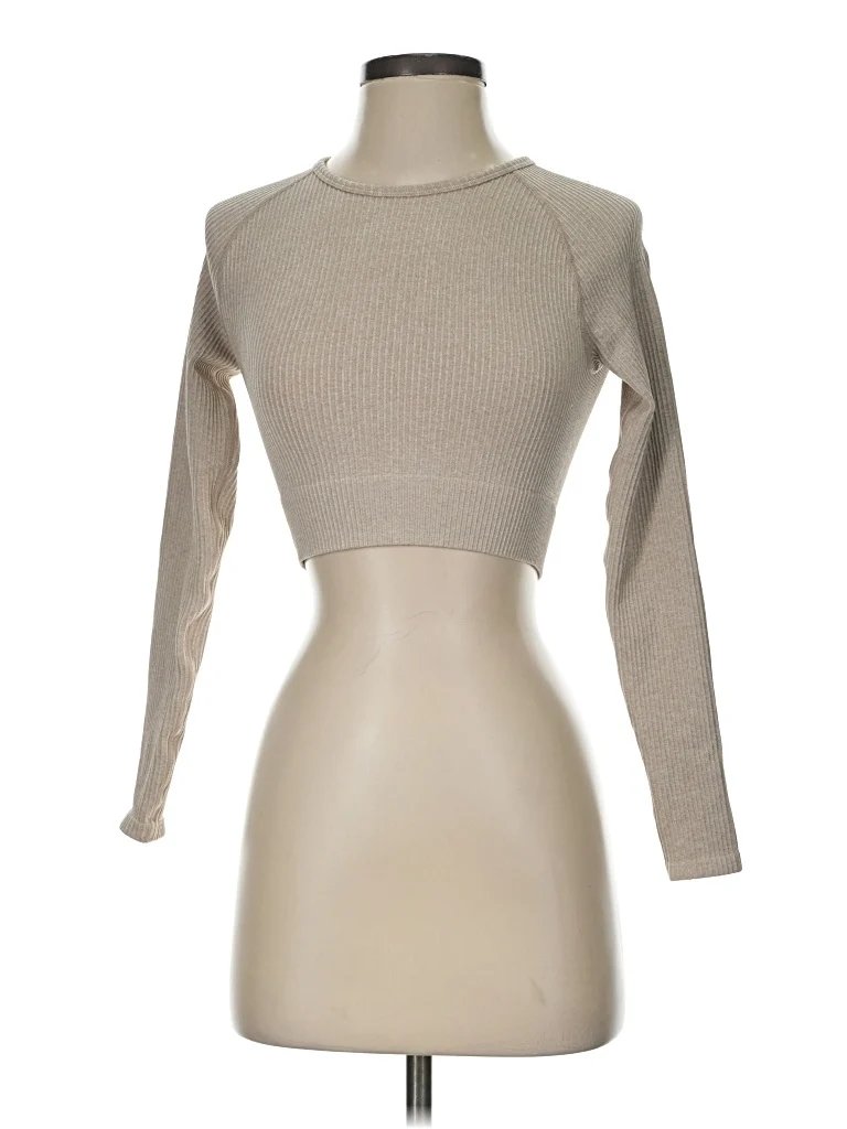 Aim'n 3/4 Sleeve T-Shirt: Tan Tops - Size Small