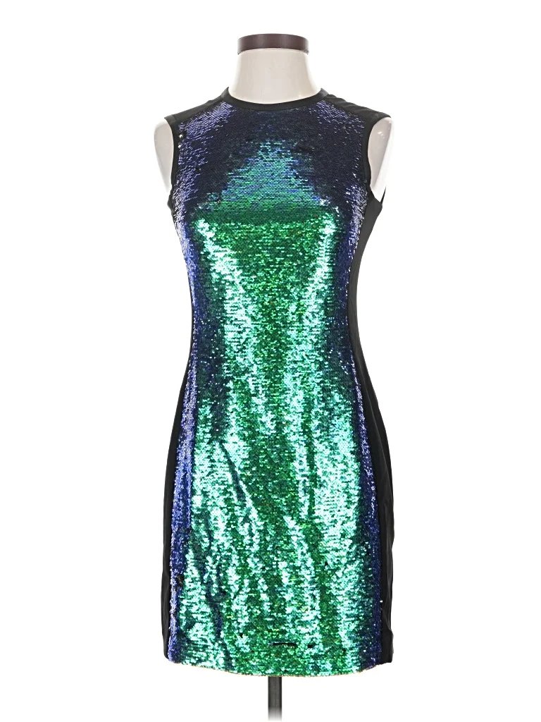 Shoshanna Cocktail Dress - Sheath: Green Metallic Pattern Dresses - Used - Size 2