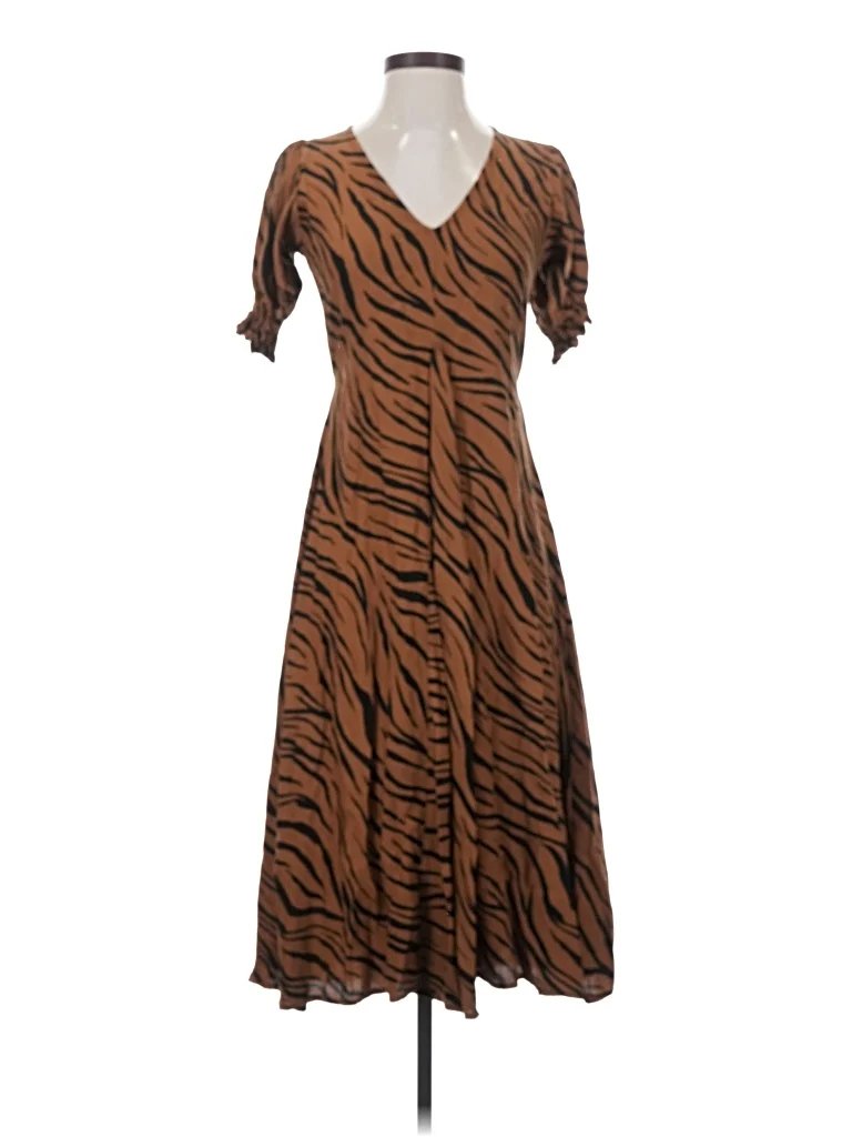 Faithfull the Brand Casual Dress - Wrap: Brown Animal Print Pattern Dresses - Used - Size 2