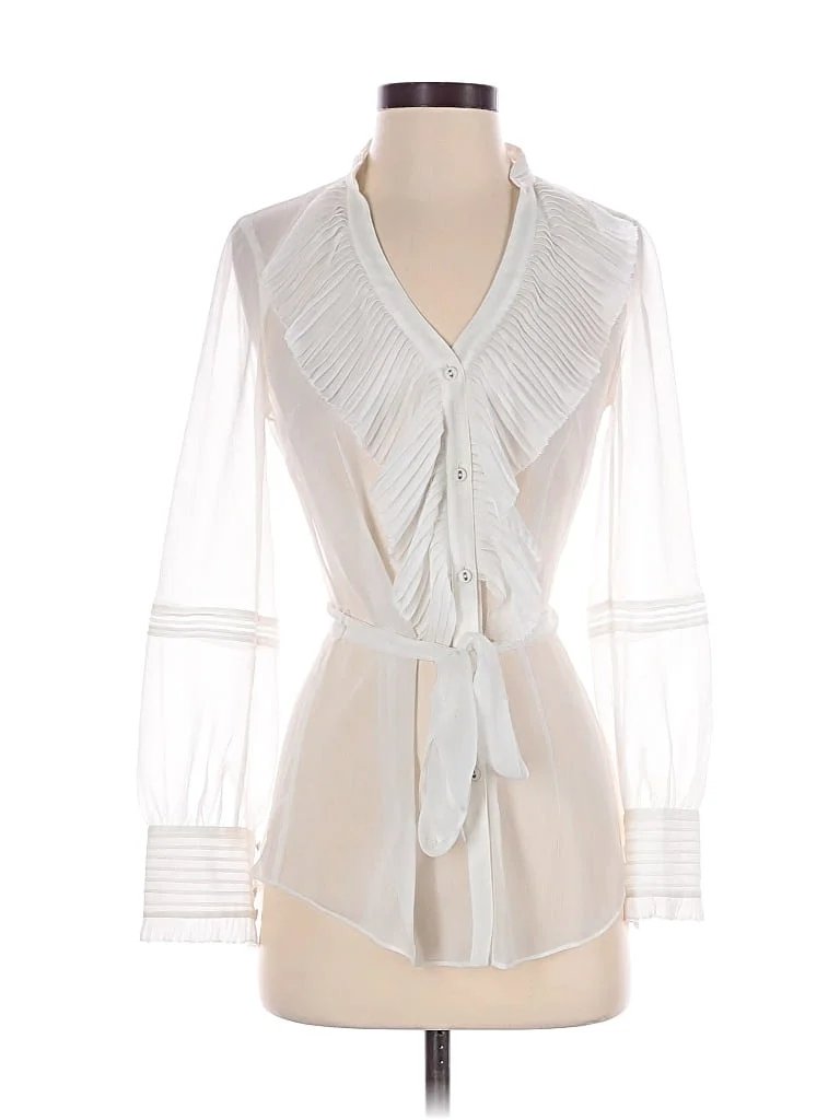 White House Black Market 3/4 Sleeve Blouse: Ivory Tops - Size 0