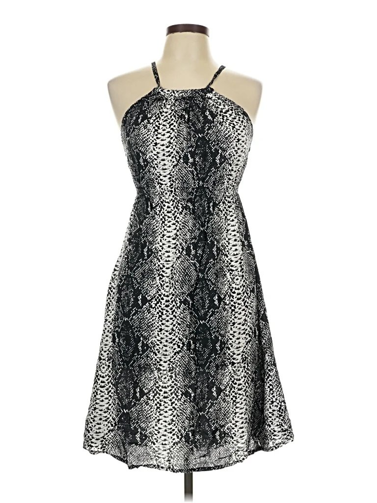 Nectar Creations Cocktail Dress - A-Line: Silver Animal Print Pattern Dresses - Used - Size Large
