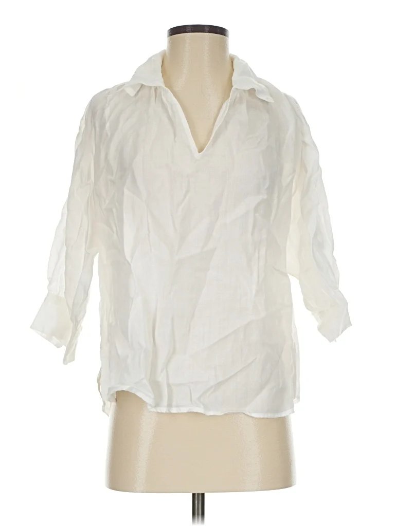 Zoe Kratzmann 3/4 Sleeve Blouse: Ivory Tops - Size Small