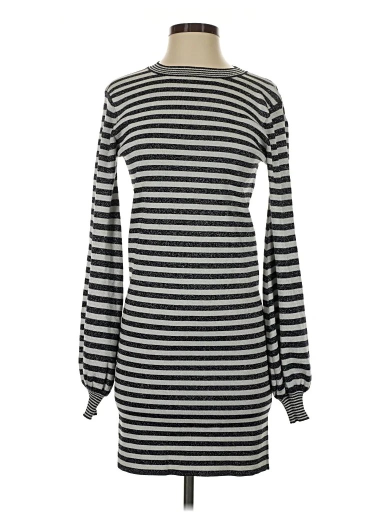Maje Casual Dress - Sweater Dress: Gray Stripes Pattern Dresses - Used - Size Small