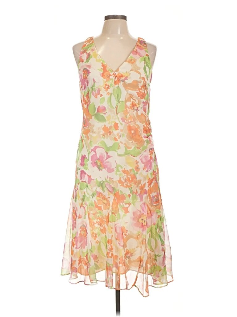 Lauren by Ralph Lauren Cocktail Dress: Orange Tropical Pattern Dresses - Used - Size 10