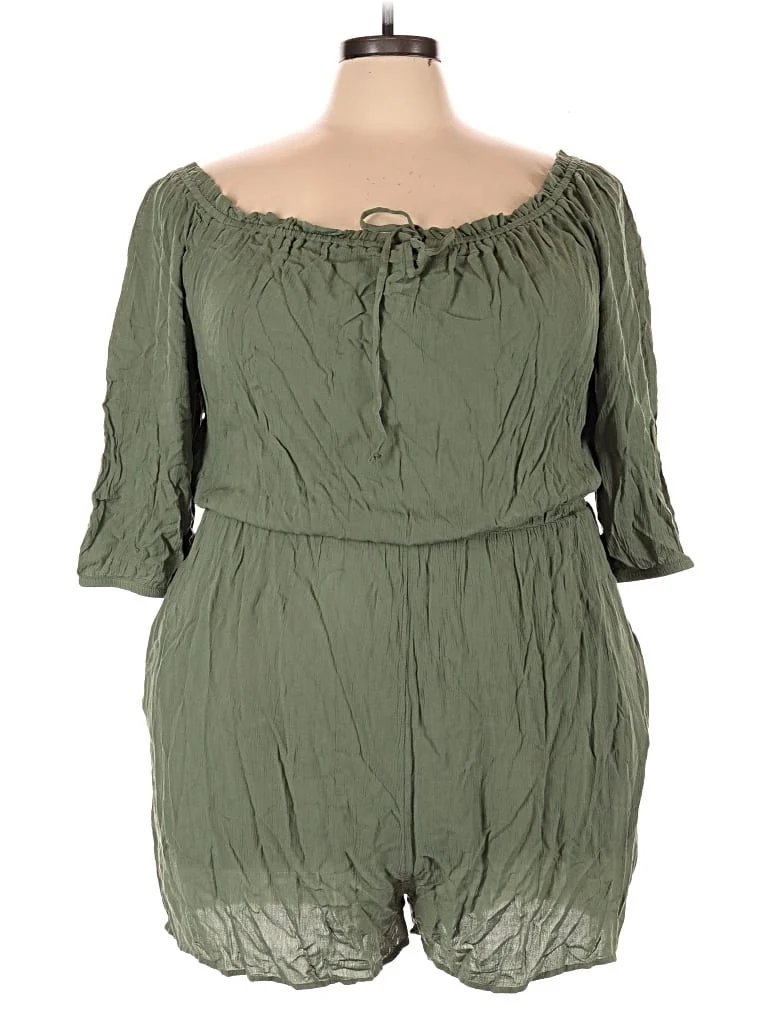 SO Romper: Green Solid Pattern Rompers - Size 2X