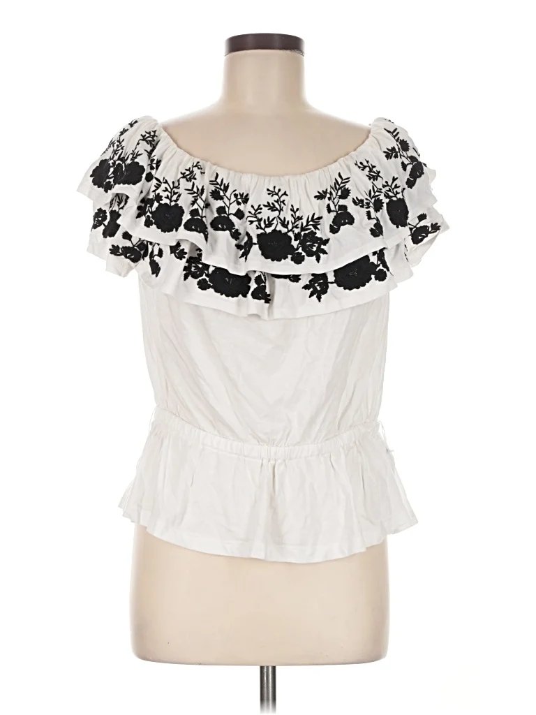 Lauren by Ralph Lauren Short Sleeve Blouse: White Tops - Size Medium