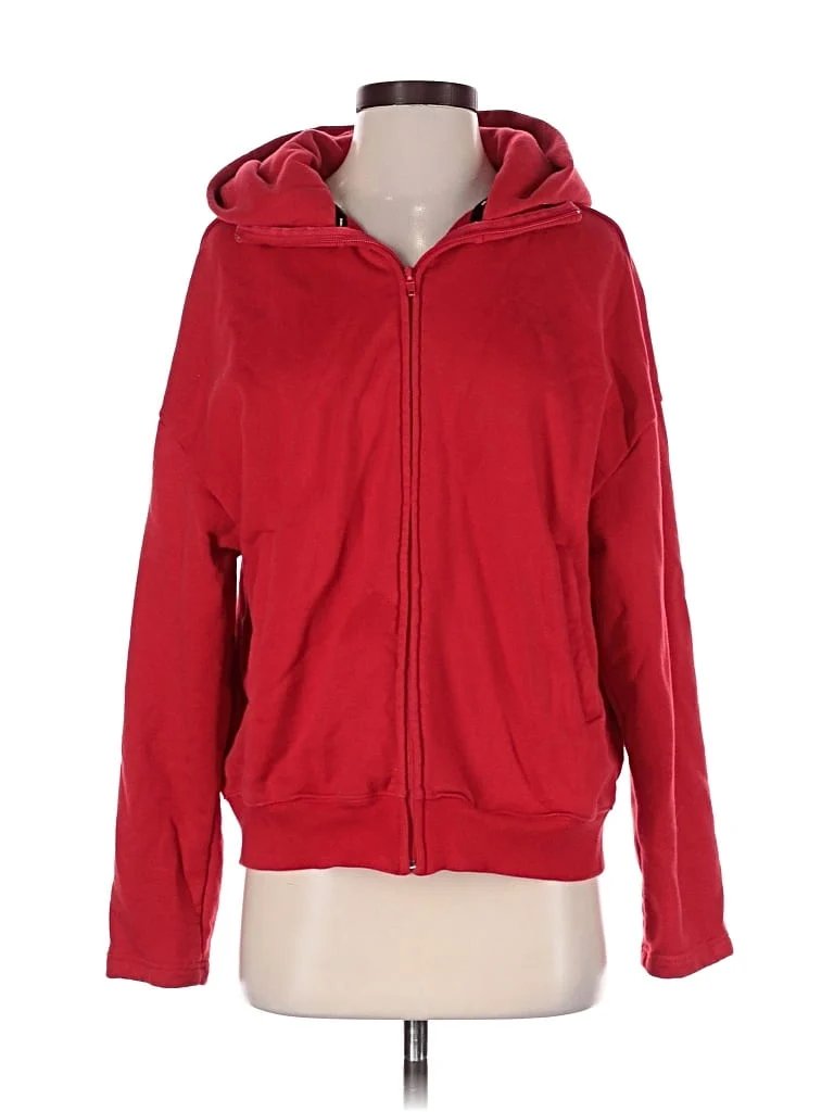 HAVVA Zip Up Hoodie: Red Tops - Size Medium