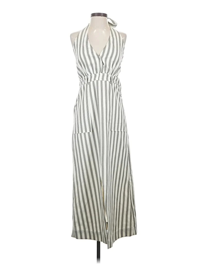 Bandit and the Babe Casual Dress: Silver Stripes Pattern Dresses - Size Small