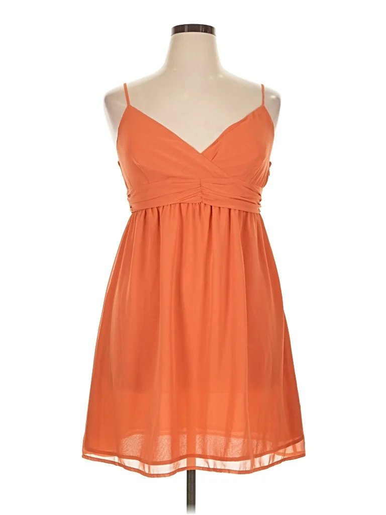 Elle Cocktail Dress - High Low: Orange Solid Pattern Dresses - New - Size 14