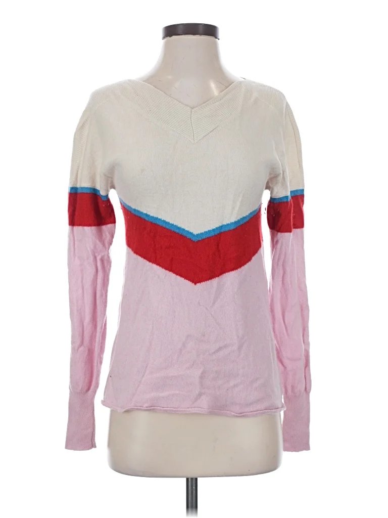 Garin Cashmere Pullover Sweater: Pink Color Block Pattern Sweaters & Sweatshirts - Size Small