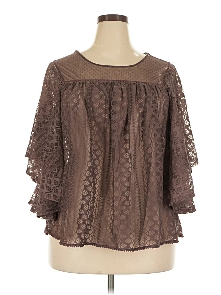 Maurices 3/4 Sleeve Blouse: Brown Tops - Size 20