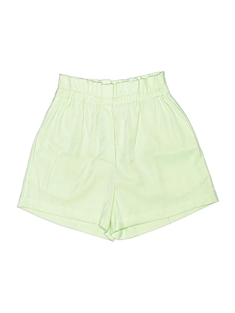 Eiko Ai Shorts: Green Solid Pattern Bottoms - Size Medium