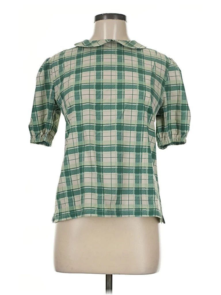 Byrdie Golf Social Wear Short Sleeve Blouse: Green Tops - Size Medium