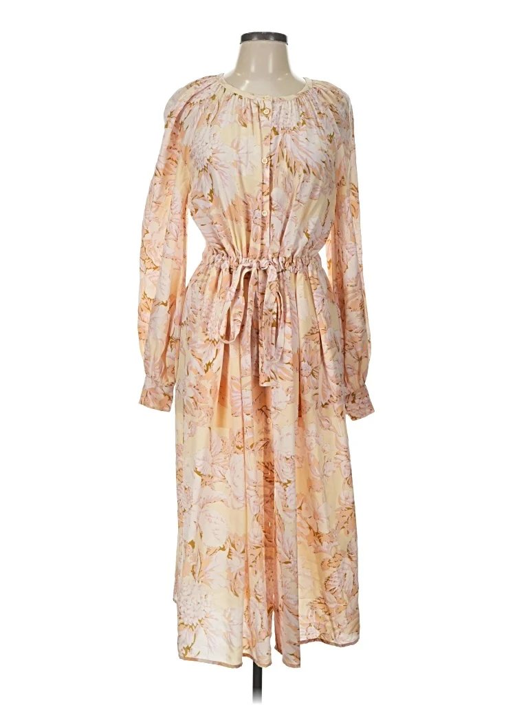 STINE GOYA Casual Dress: Tan Print Pattern Dresses - Used - Size Large