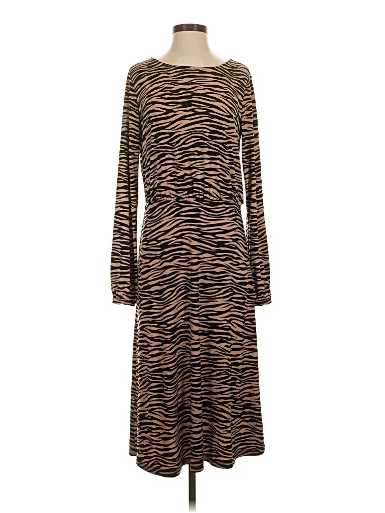 Ann Taylor LOFT Casual Dress: Brown Animal Print Pattern Dresses - New - Size 4 Tall