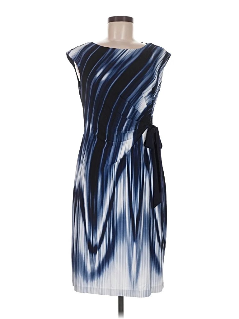 Connected Apparel Cocktail Dress - Sheath: Blue Graphic Pattern Dresses - New - Size 6