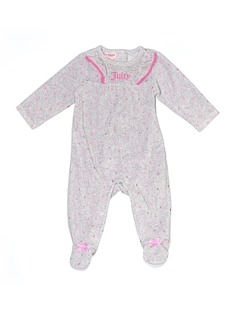 Juicy Couture Long Sleeve Onesie: Silver Tweed Pattern Bottoms - Size 6-9 Month
