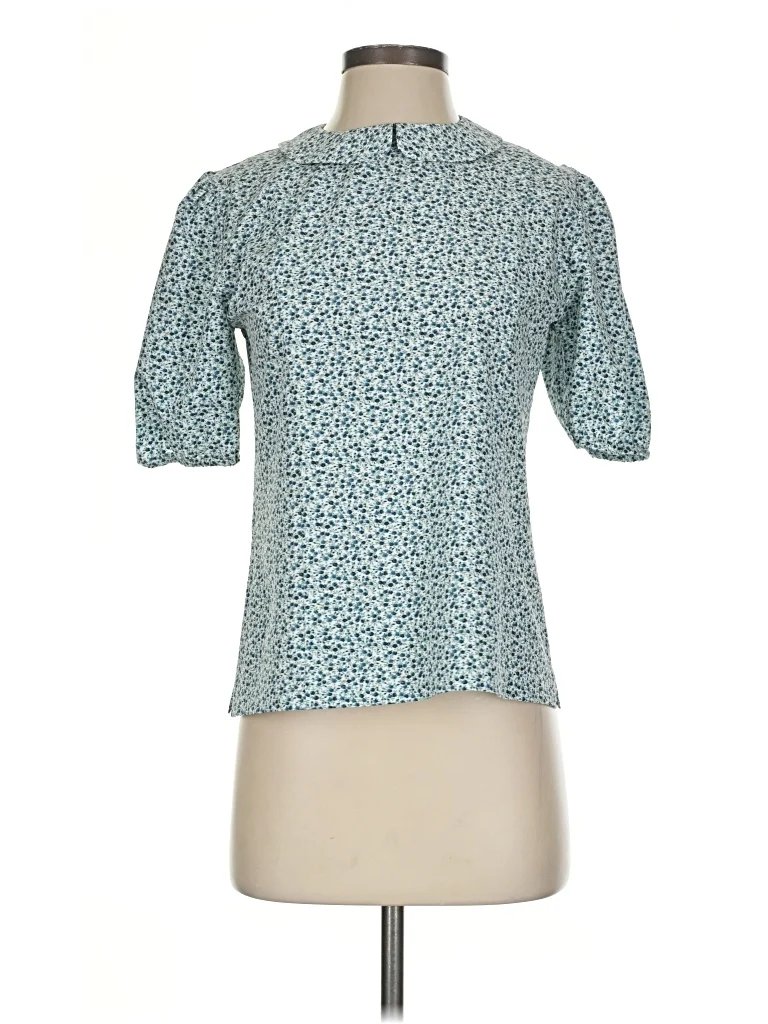 Byrdie Golf Social Wear Short Sleeve Blouse: Teal Tops - Size Small
