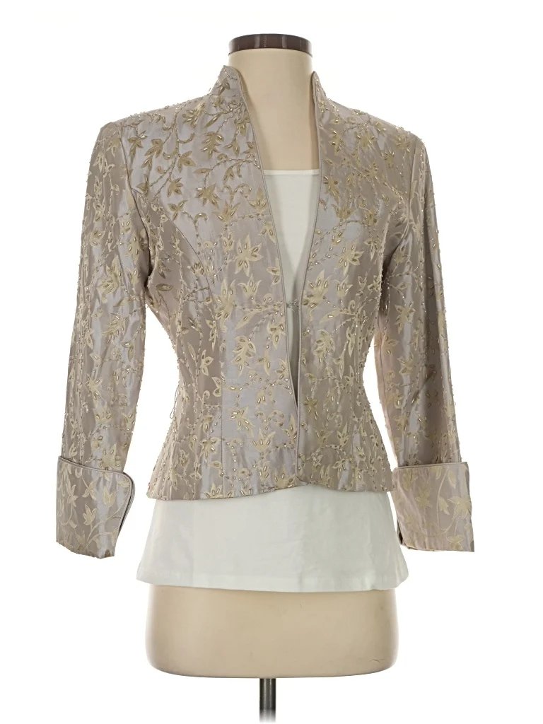 JS Collections Blazer Jacket: Gold Metallic Pattern Jackets & Outerwear - Size 4
