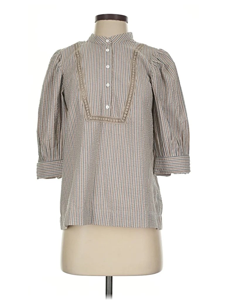 Zoe Kratzmann 3/4 Sleeve Blouse: Gray Tops - Size X-Small