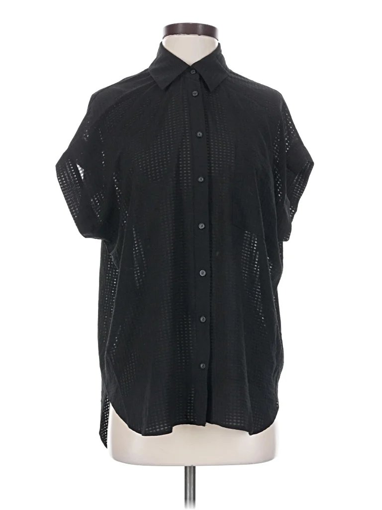 New Look Short Sleeve Blouse: Black Houndstooth Pattern Tops - Size 4
