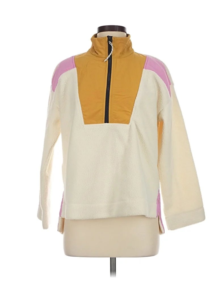 Free Assembly Pullover Sweater: Yellow Color Block Pattern Tops - Size Medium