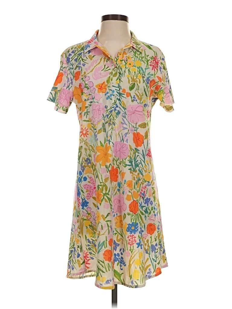 Ostroy Casual Dress: Yellow Print Pattern Dresses - Used - Size Small