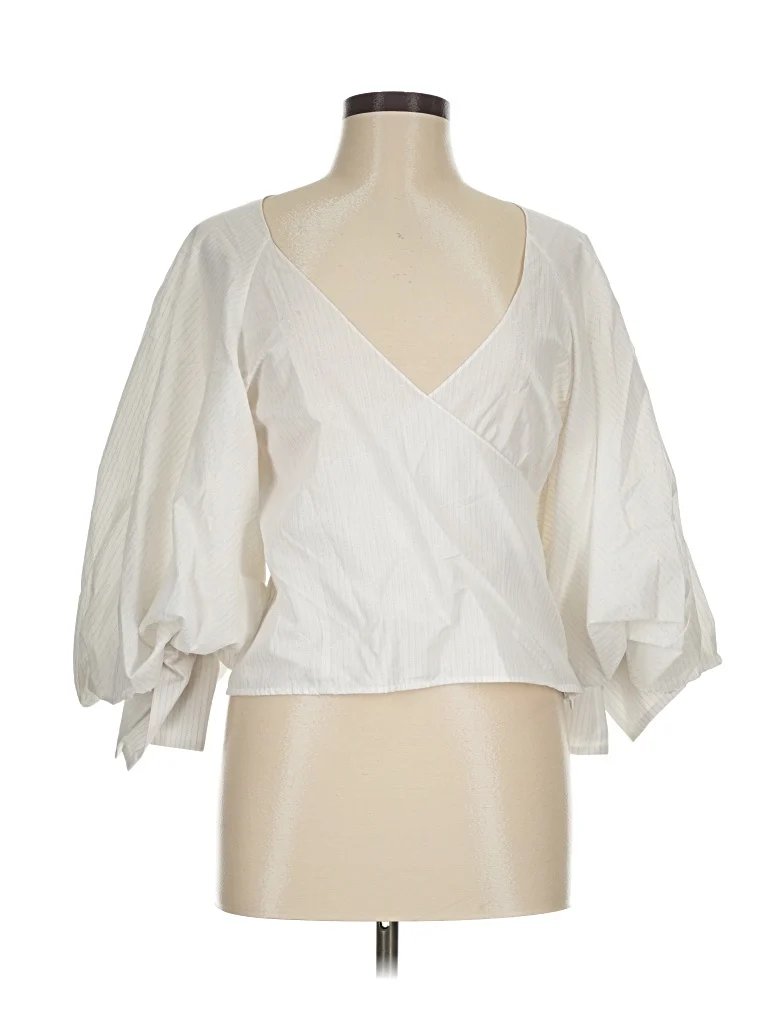 Caroline Constas 3/4 Sleeve Blouse: Ivory Tops - Size Medium