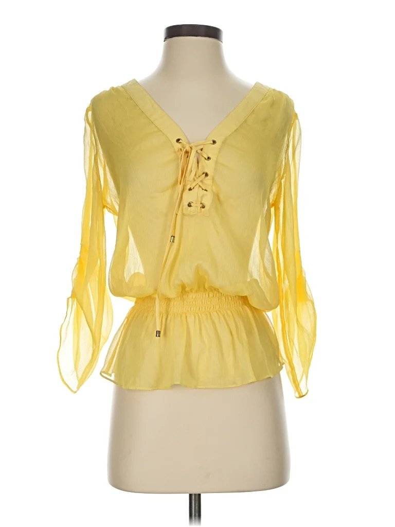 Cache 3/4 Sleeve Blouse: Yellow Tops - Size X-Small