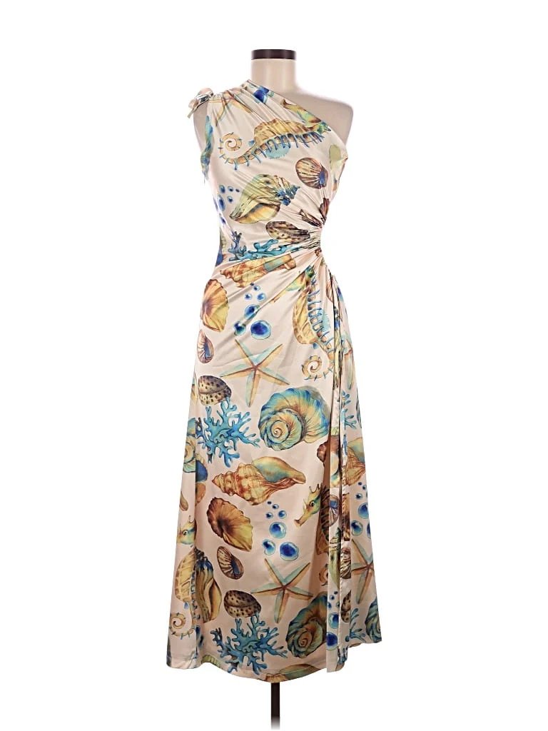 Sonya Cocktail Dress - Wrap: Tan Print Pattern Dresses - Used - Size 6