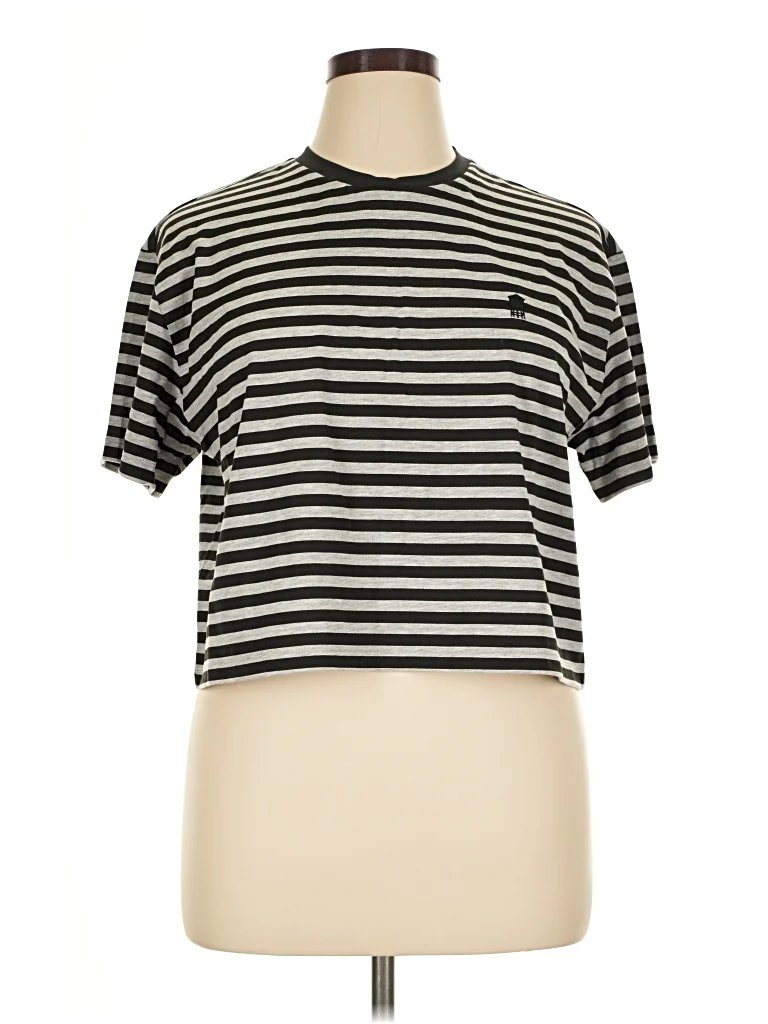 Brooklyn Industries Short Sleeve Turtleneck: Black Stripes Pattern Tops - Size X-Large