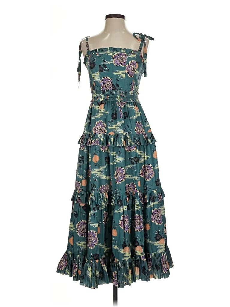 Ulla Johnson Casual Dress: Teal Tropical Pattern Dresses - Used - Size 2