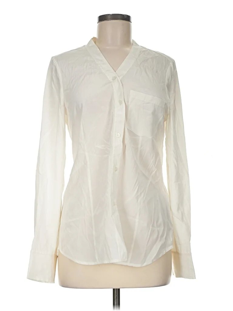 Donna Karan New York Long Sleeve Silk Top Ivory Plunge Neckline Tops - Used - Size Medium