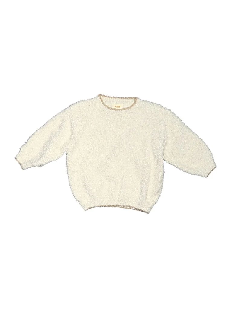 7AM Pullover Sweater: Ivory Tweed Pattern Tops - Size 9-12 Month
