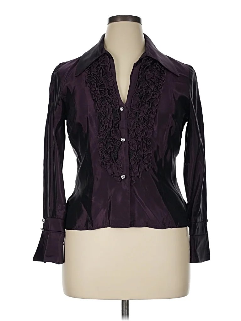 JS Collections Long Sleeve Blouse: Purple Tops - Size 14