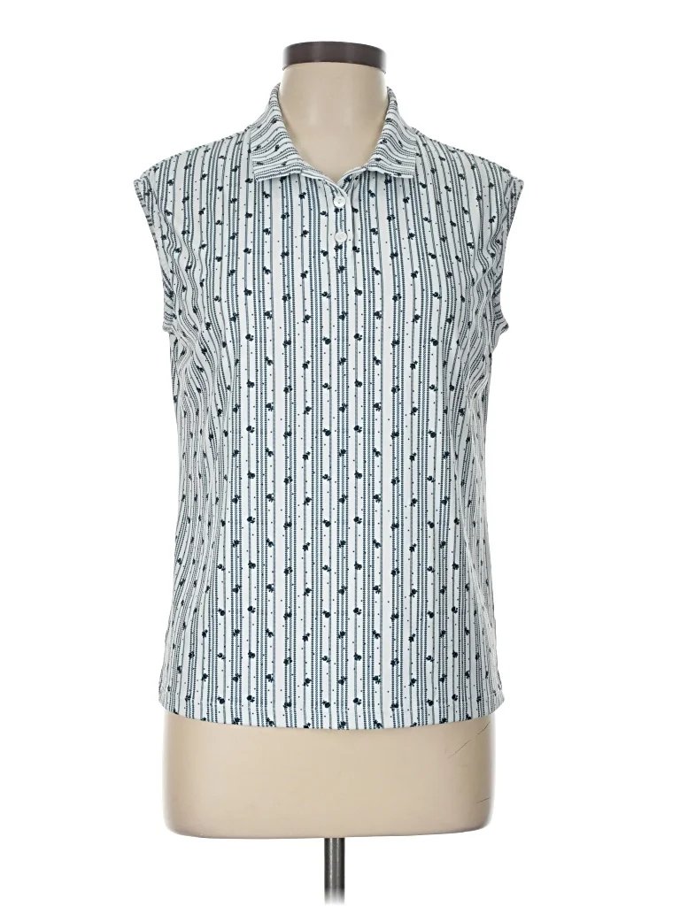 Byrdie Golf Social Wear Sleeveless Button Down Shirt: Blue Tops - Size Large