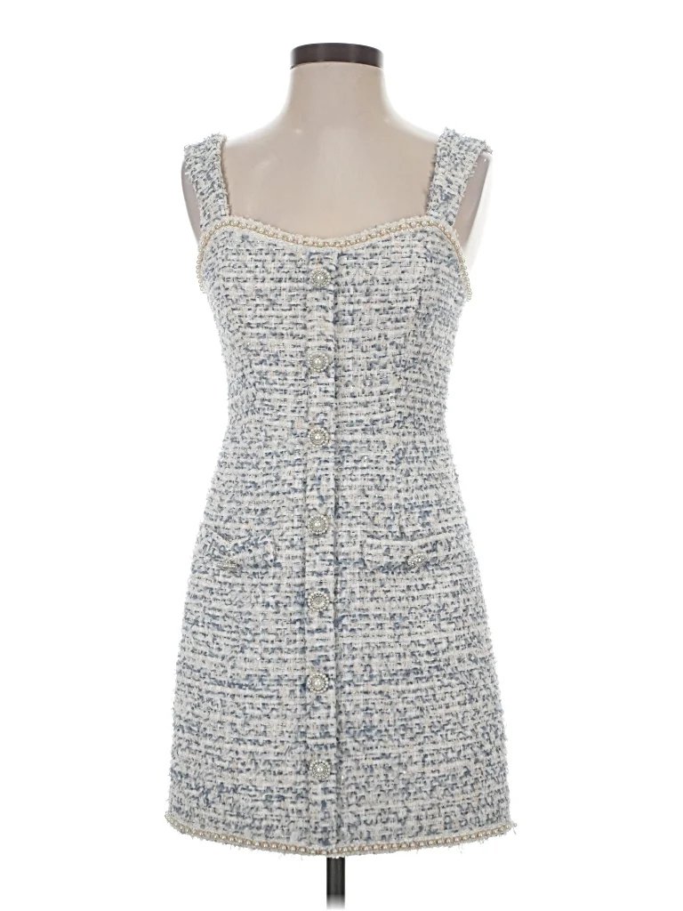 Pippa & Pearl Casual Dress: Gray Tweed Pattern Dresses - Size Small