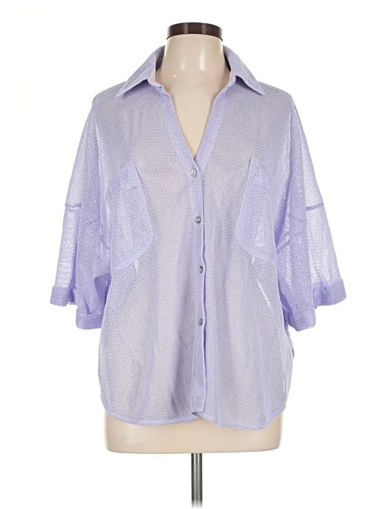 Bandit and the Babe 3/4 Sleeve Blouse: Purple Tops - Size Large