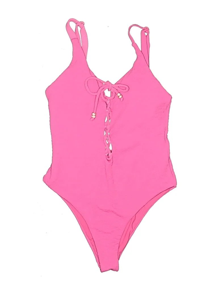 Dolcessa Swimwear One Piece Swimsuit: Pink Solid Pattern Swimwear - Size Small