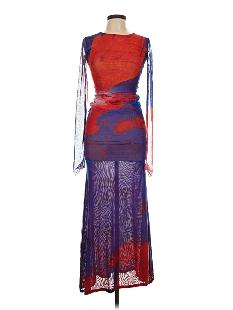 Woods by Jordyn Cocktail Dress: Blue Graphic Pattern Dresses - Used - Size Large