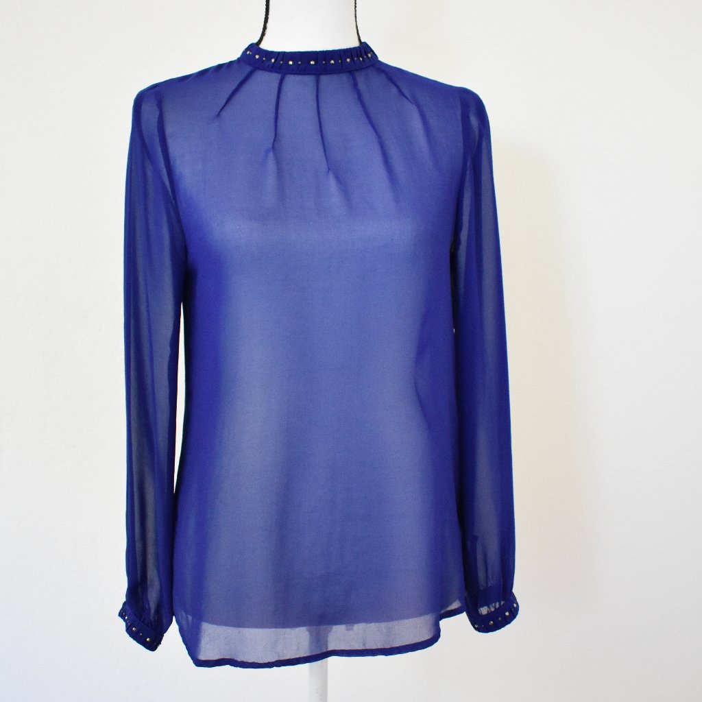Zara Basics Sheer Navy Blue Blouse