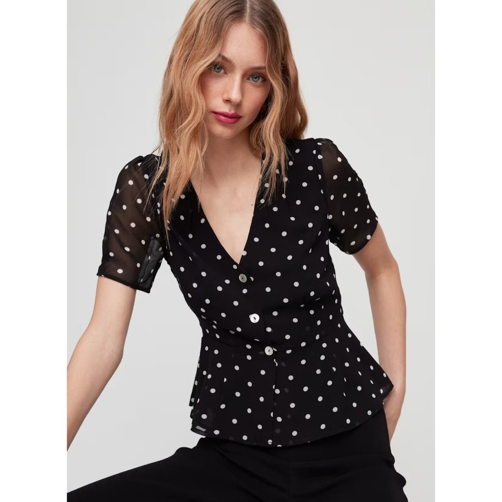 Aritzia Black And White Polka Dot Blouse