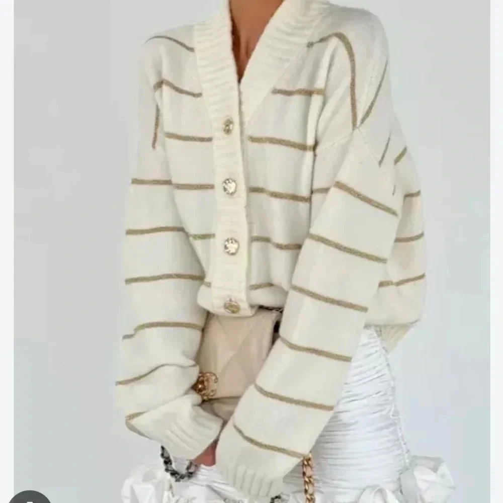 Nwt Vita Grace Womens Small Lina Lurex Stripe Oversized Plush Cardigan Sweater