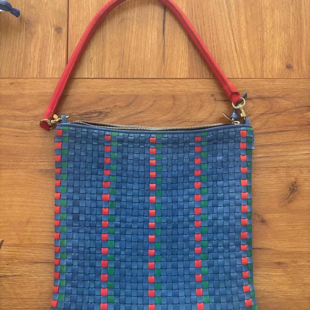 Clare V Woven Clutch W/ Red Strap