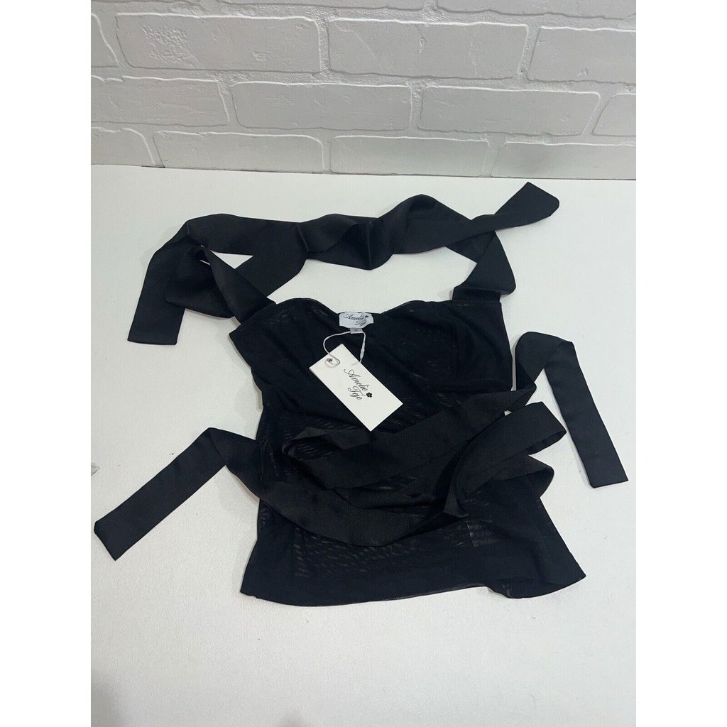 Women's Black Sleeveless Tie-Detail Top