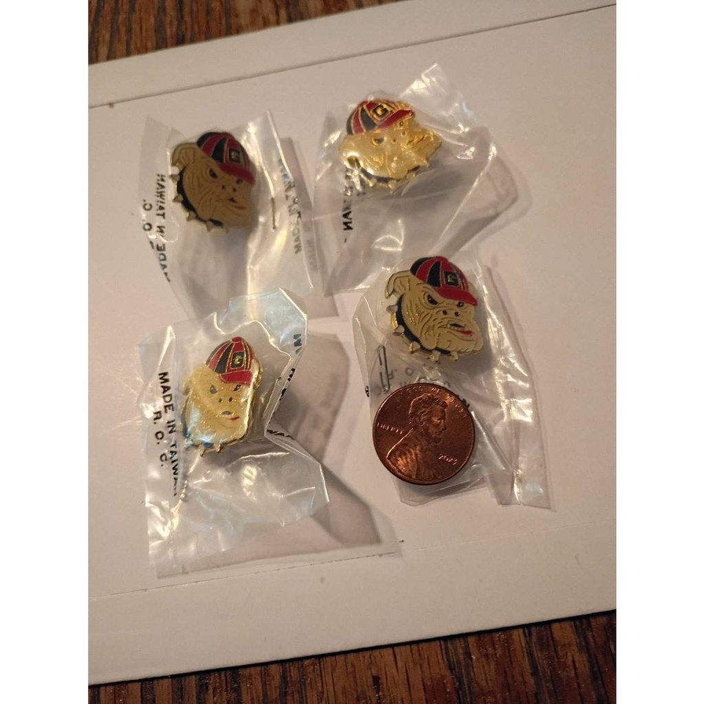 Lot 4 Vintage University Georgia Bulldogs Bulldog Head Enamel Pin Hat Lapel Ncaa